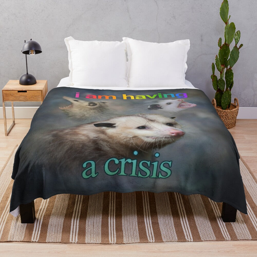 Opossum word art design on a plush blanket