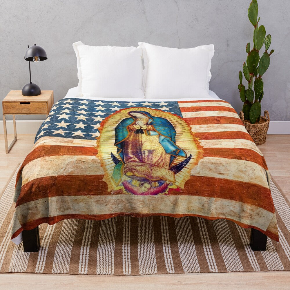 Plush blanket featuring the image of Our Lady of Guadalupe, the Mexican Virgin Mary