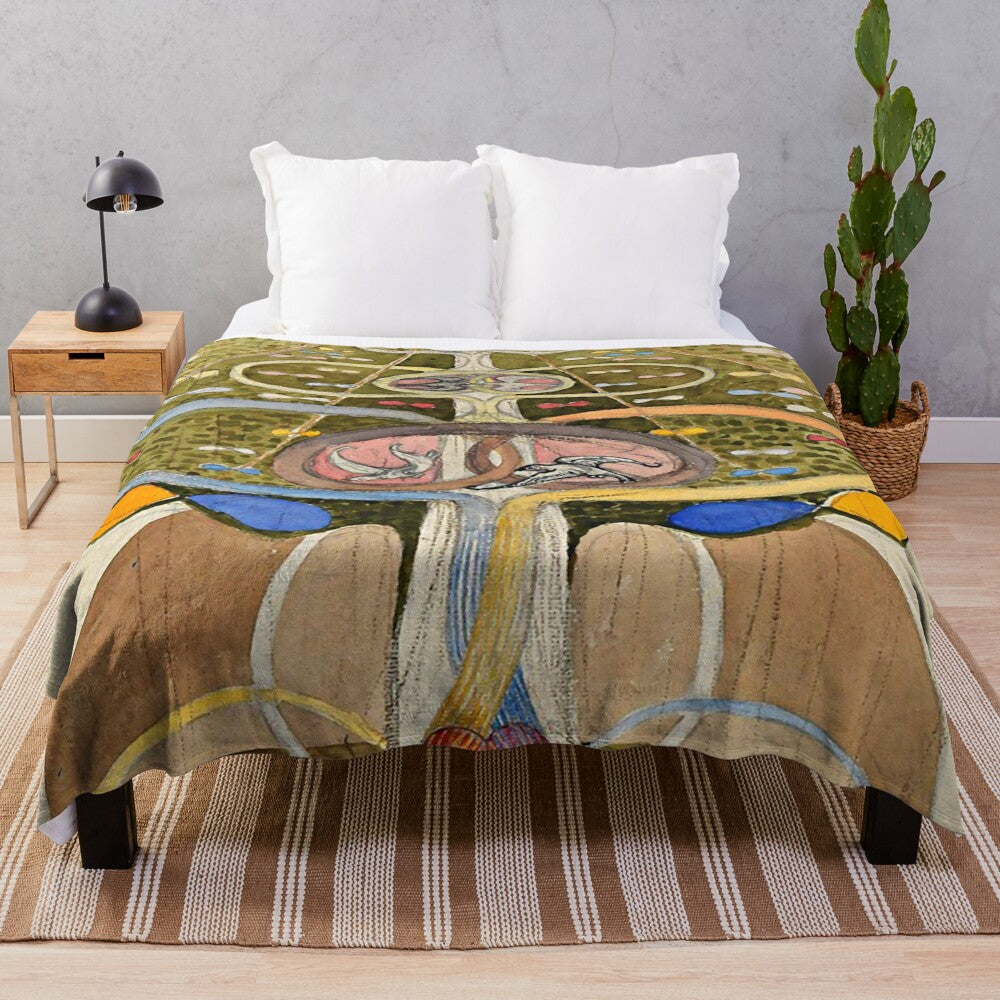 Plush blanket featuring the spiritual abstract painting "Tree of Knowledge No. 1" by Swedish artist Hilma af Klint