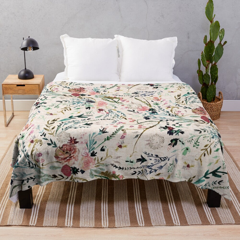 Fable Floral Plush Blanket with delicate floral pattern