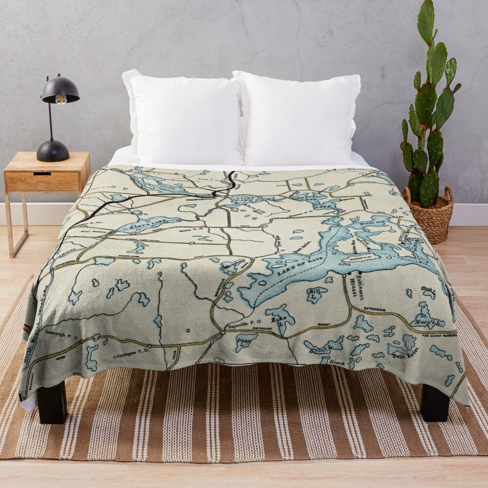 Vintage map of Lake of Bays, Ontario printed on a cozy plush blanket