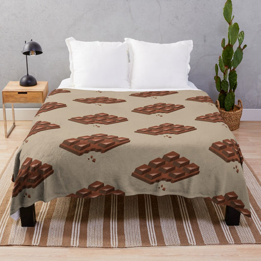 Chocolate-themed plush blanket with bitten chocolate design