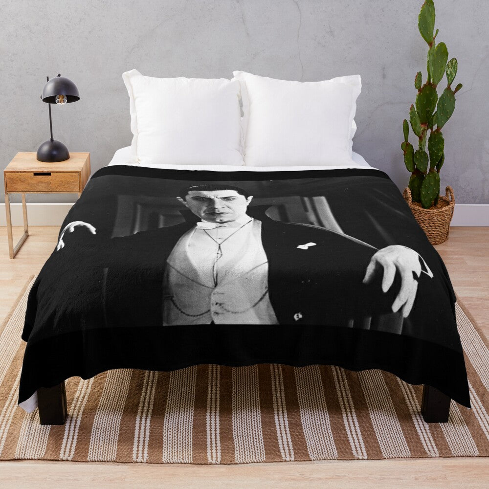 Dracula-themed plush blanket with classic vampire imagery