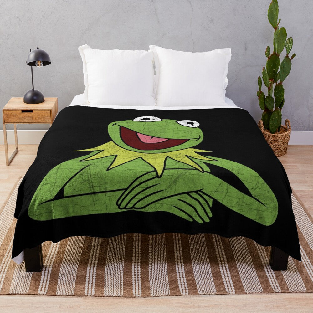 Kermit the Frog inspired plush blanket with retro Muppets design