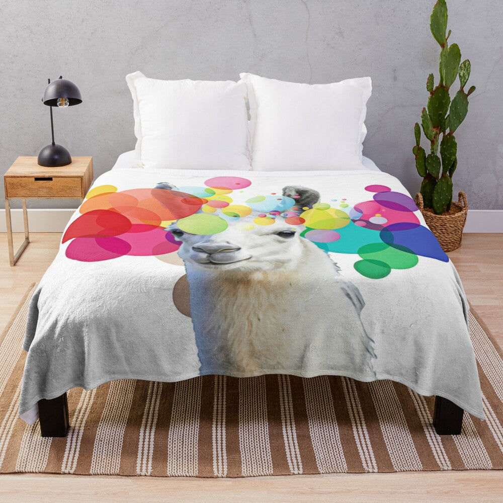 Colorful llama pop art design on a soft, plush blanket