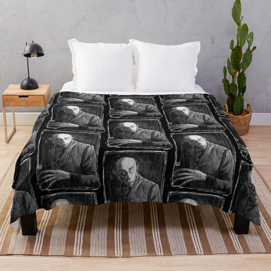 Nosferatu-inspired plush blanket with classic horror imagery