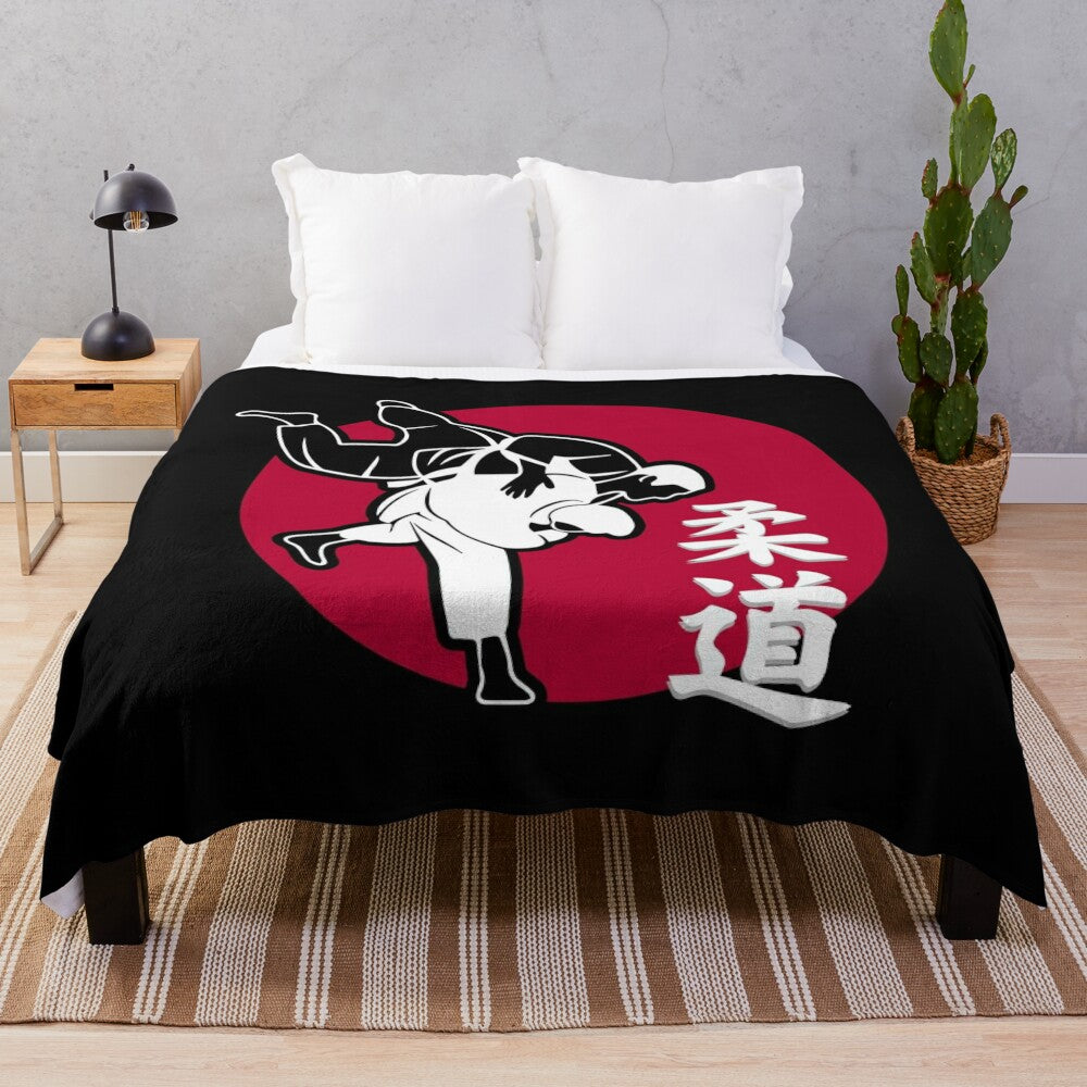 Judo plush blanket with a red and black design