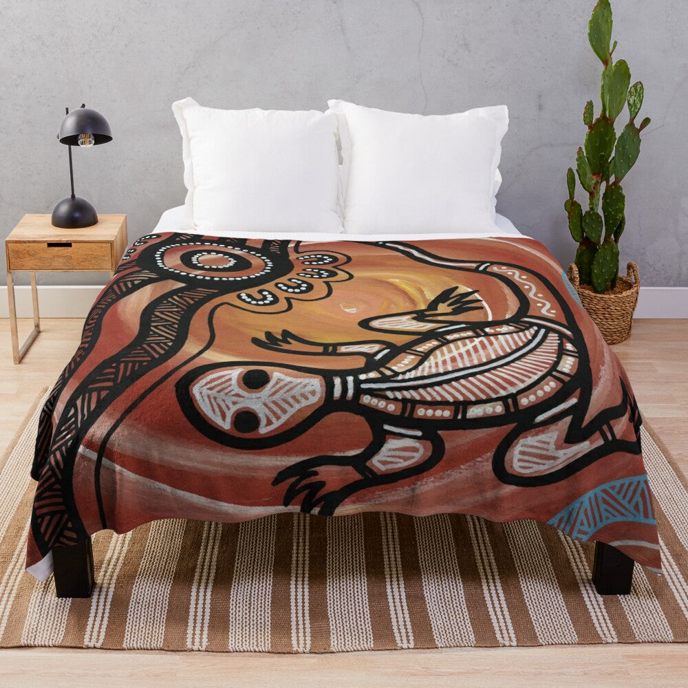 Authentic Aboriginal-Inspired Lizard Plush Blanket by Hogarth Arts