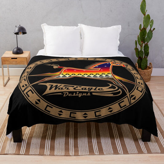 Brown horse plush blanket with native american cultural design