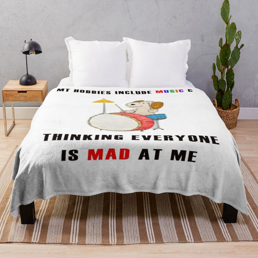 Soft and comfortable plush blanket with a music and overthinking theme