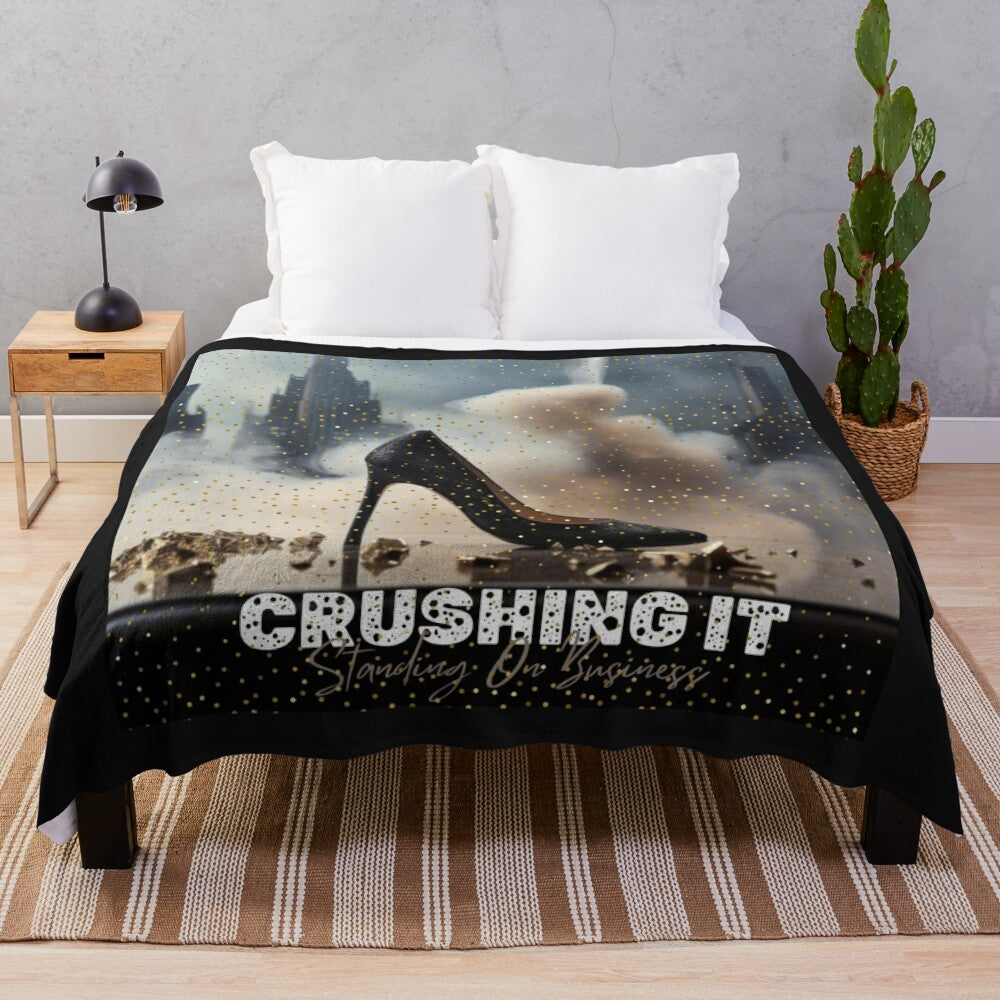 Plush blanket with a confident and stylish businesswoman design