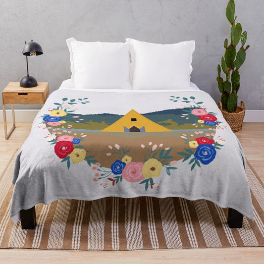 Minimalist plush blanket with a floral and leaf design, inspired by the A24 horror film Midsommar