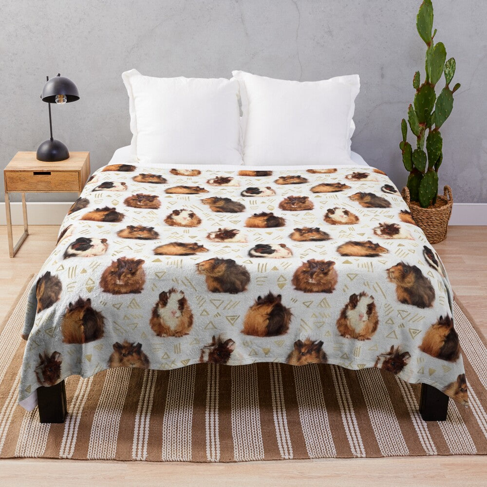 Cozy guinea pig plush blanket with geometric pattern