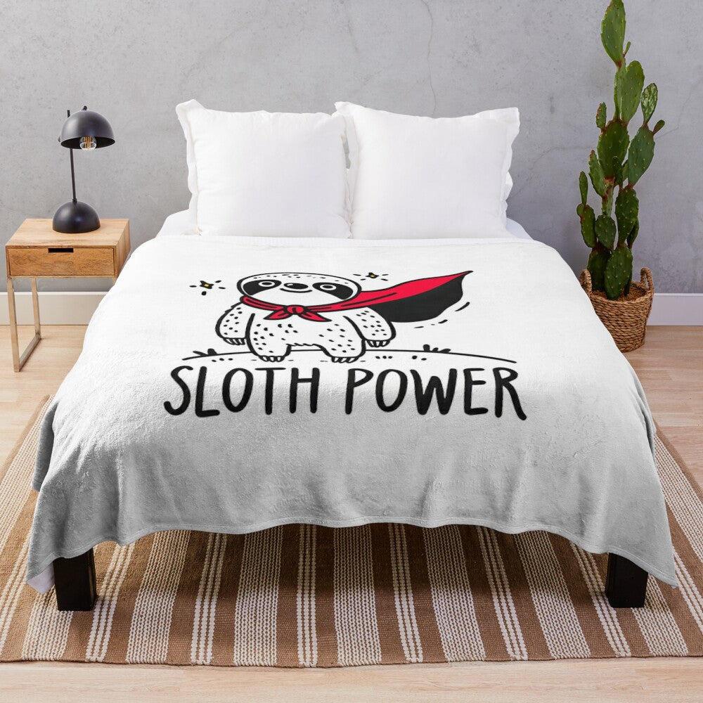 Soft and cozy plush blanket with a cute sloth design