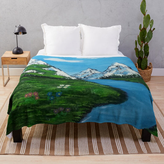 Cozy floral mountain landscape plush blanket