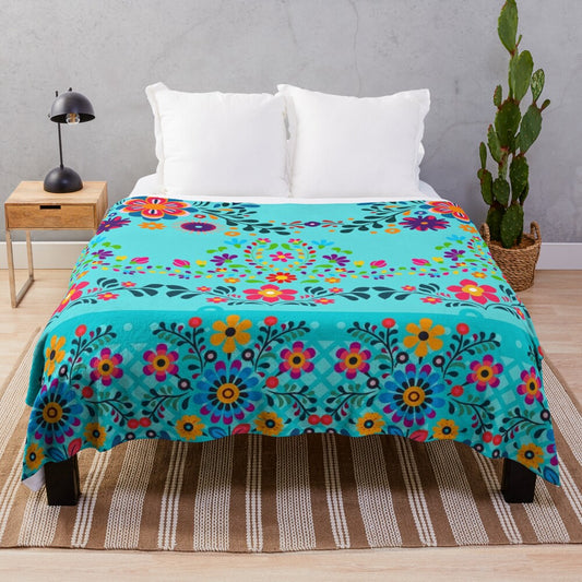 Colorful floral-patterned plush blanket representing Indian culture