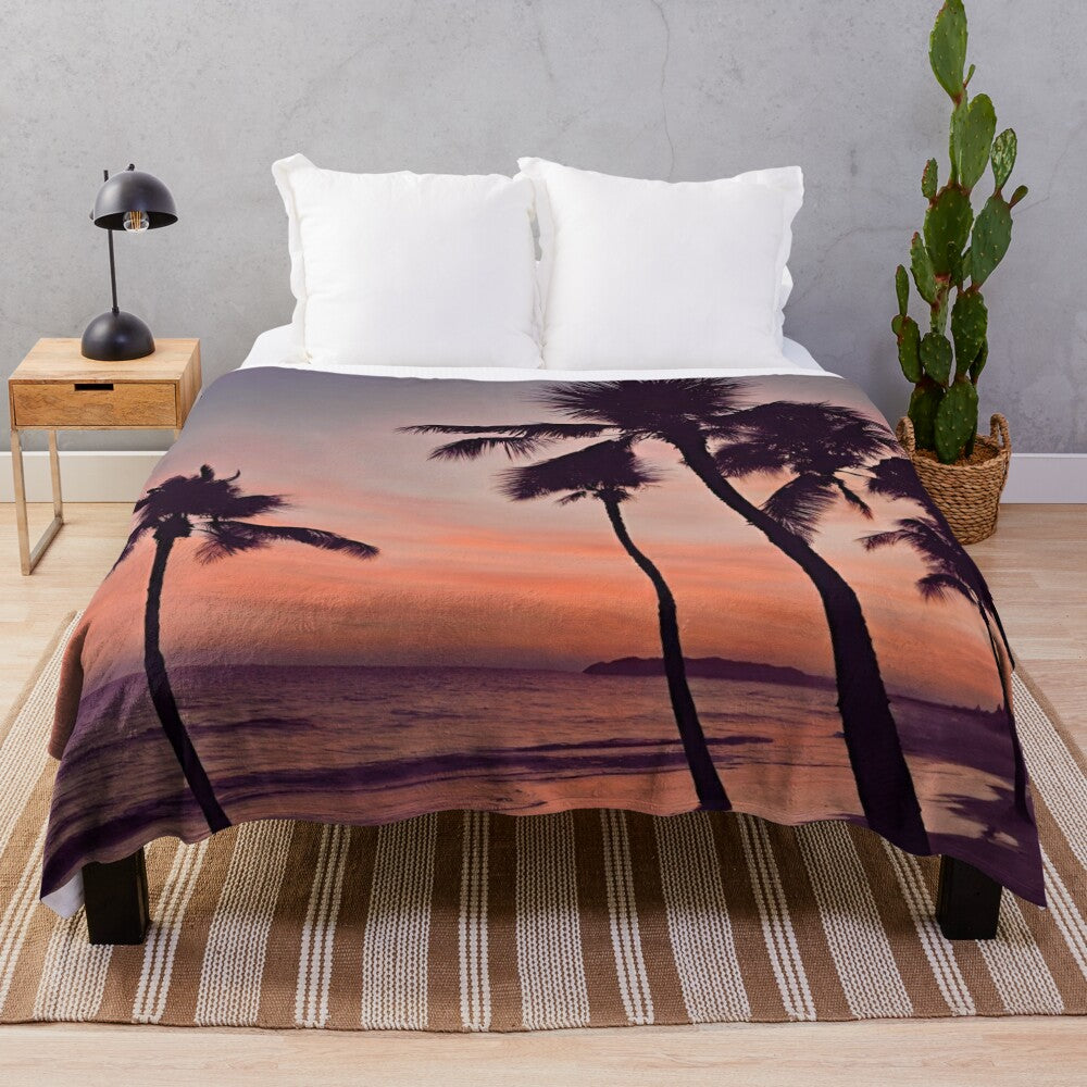 Sunset Beach Plush Blanket with a cozy and soft design perfect for beach-themed homes