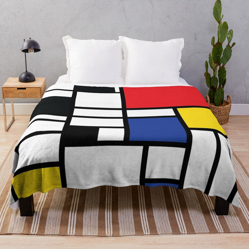 De Stijl inspired plush blanket with primary color block design