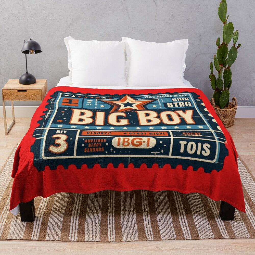 Plush vintage cinema ticket-inspired blanket with retro movie design