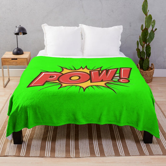 Vintage-inspired superhero plush blanket featuring comic art design