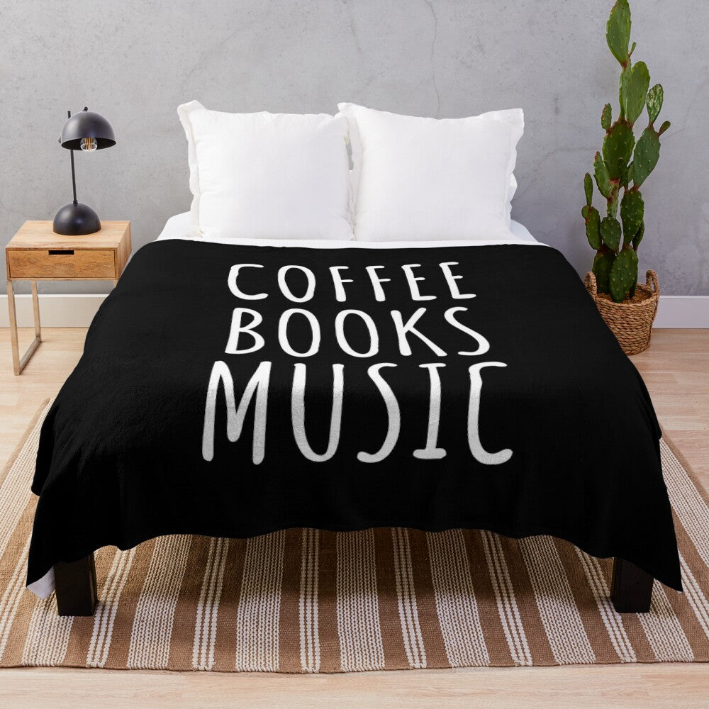 Plush blanket with musical and literary motifs for music lovers and hobby enthusiasts