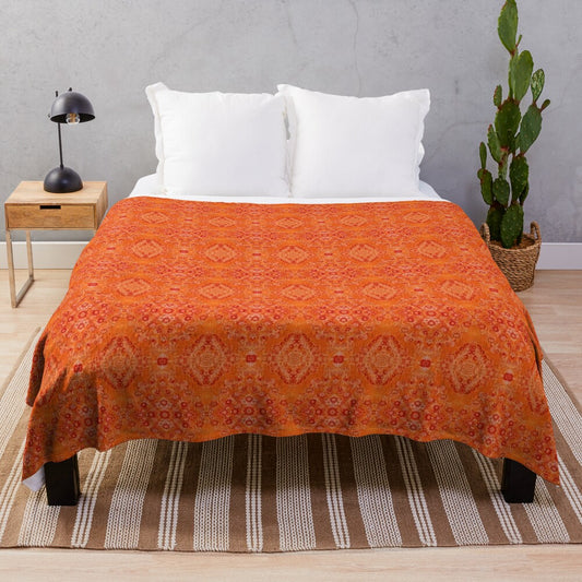 Cozy orange plush blanket with Moroccan-inspired design