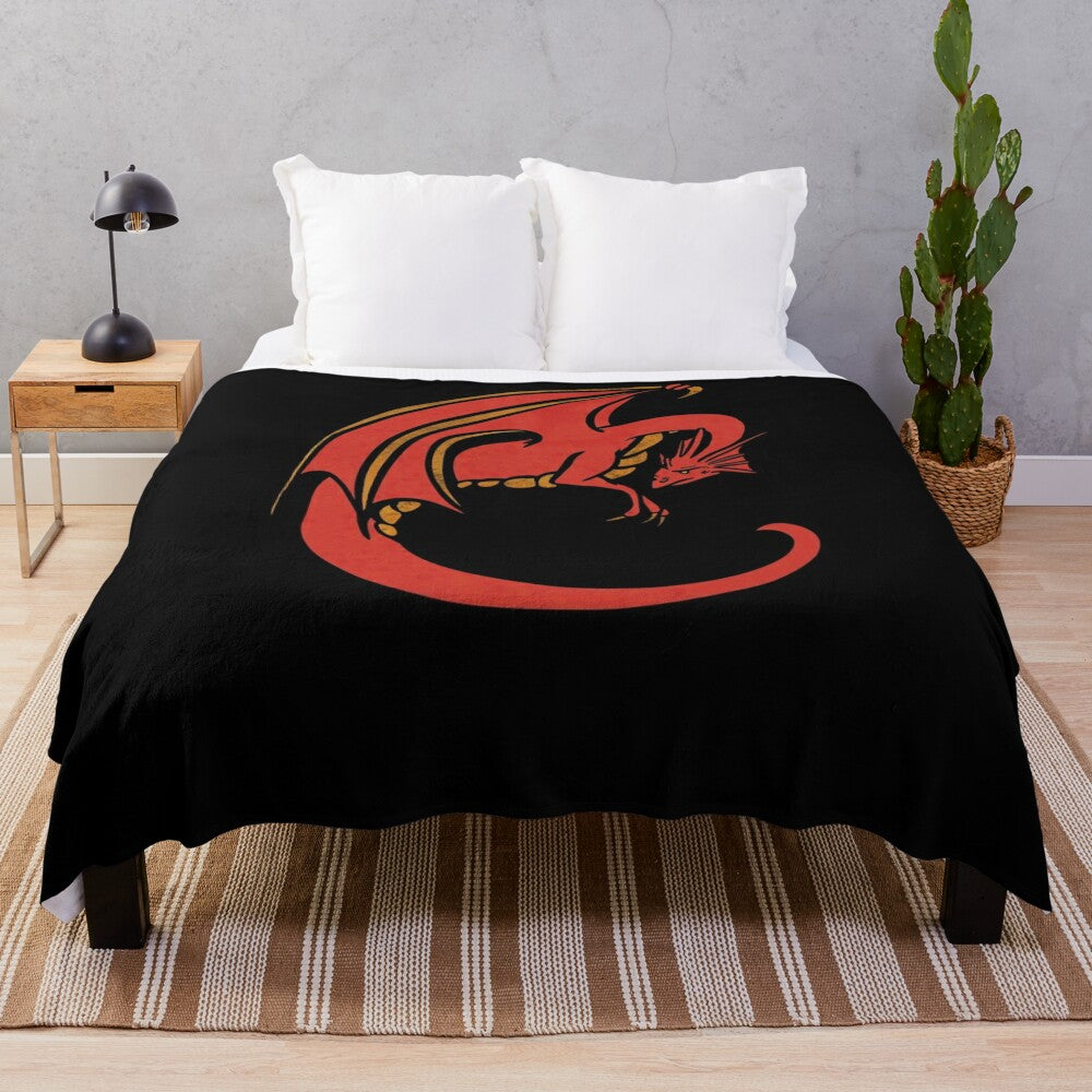 Soft, plush red dragon-themed throw blanket