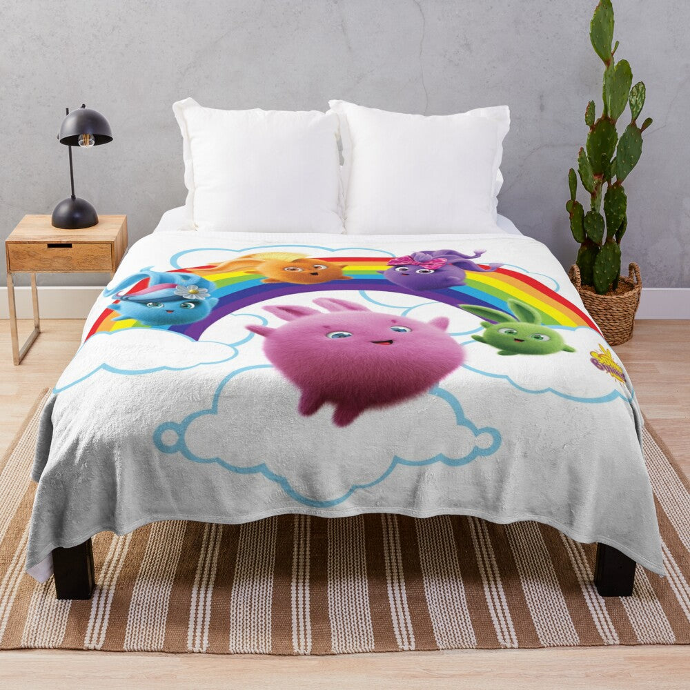 Colorful rainbow bunny plush blanket