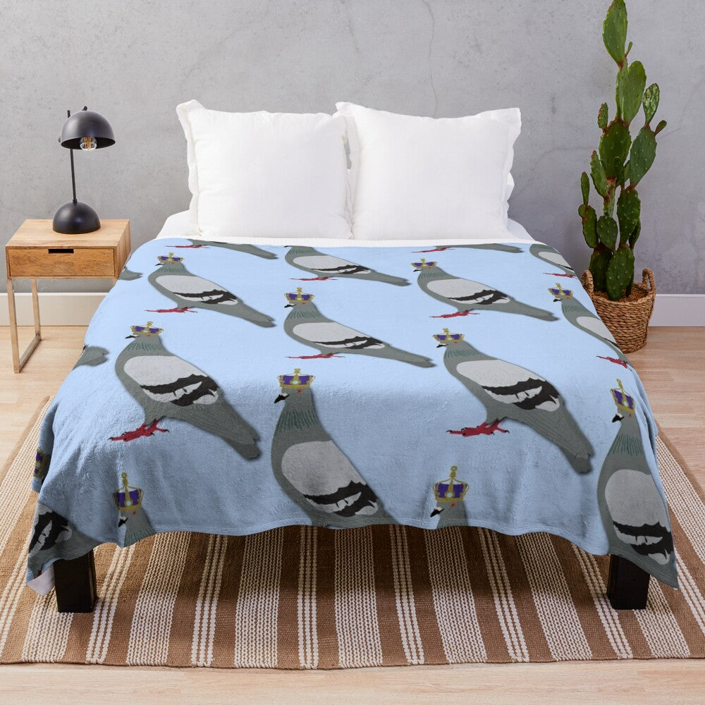 Queen plush pigeon blanket with a crown design