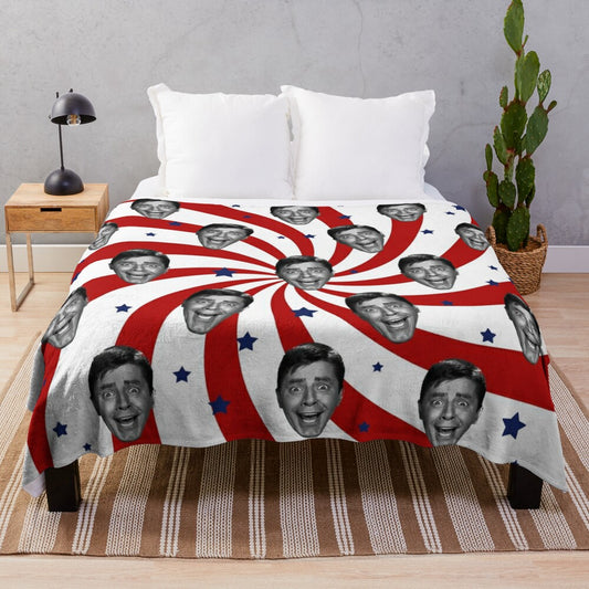 Vintage-style Jerry Lewis plush blanket with American flag design