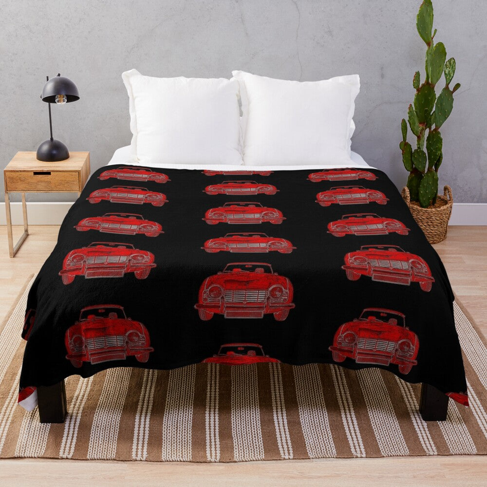 Triumph TR4 classic car inspired red plush blanket