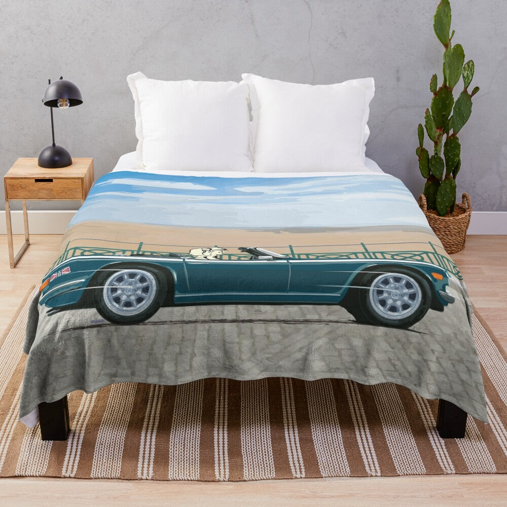 Plush Blanket in Mallard Green with Triumph TR6-Inspired Design