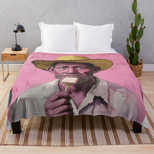 Colorful plush blanket featuring a vibrant South American-inspired design