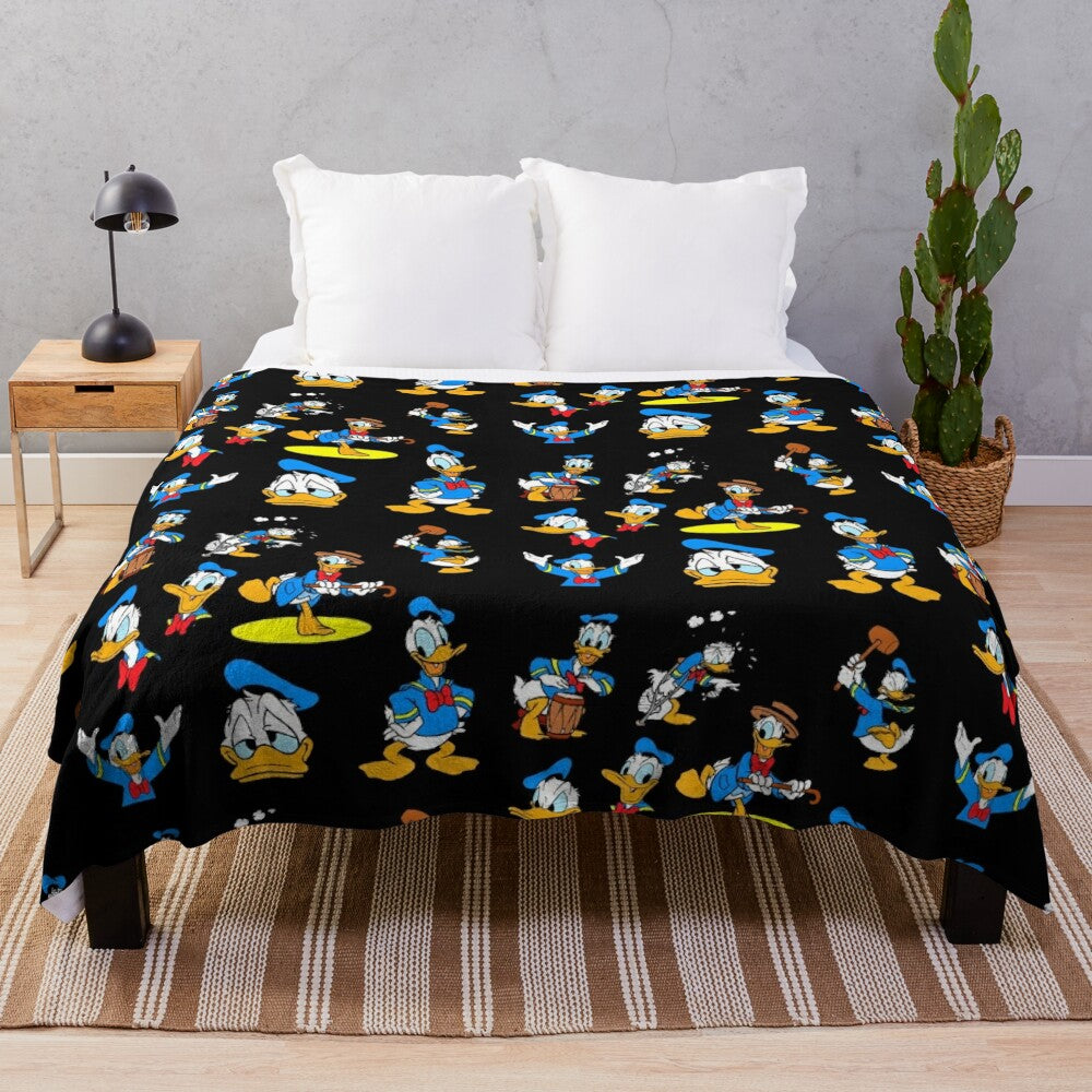 Vintage-style collage design featuring beloved Disney character Donald Duck on a high-quality plush blanket