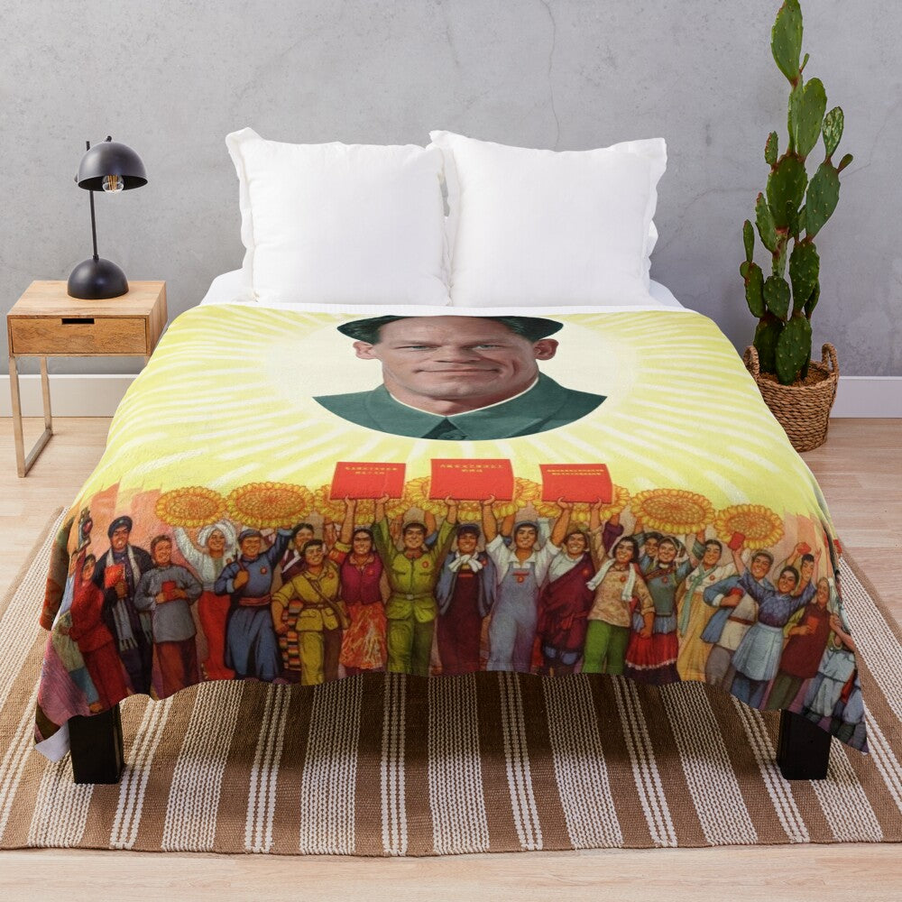 Plush blanket with humorous China meme imagery