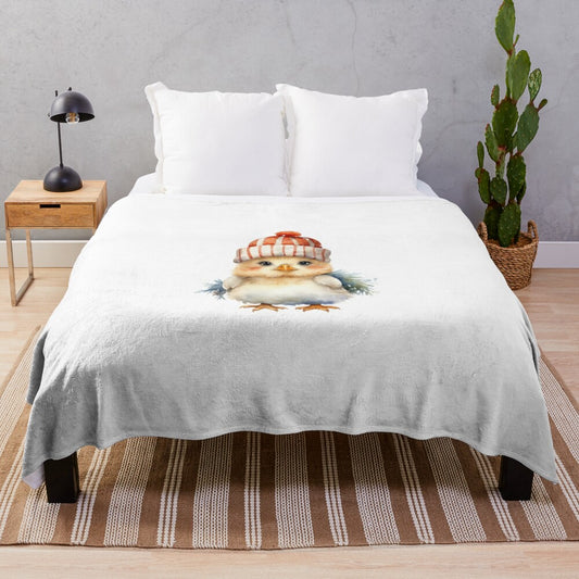 Soft and cozy plush blanket featuring a cute Christmas chicken design