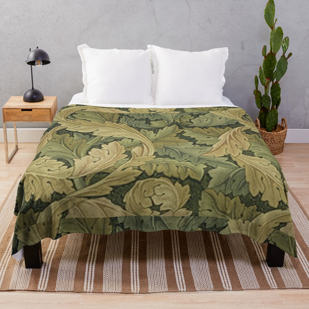 Acanthus patterned plush blanket with floral design inspired by William Morris