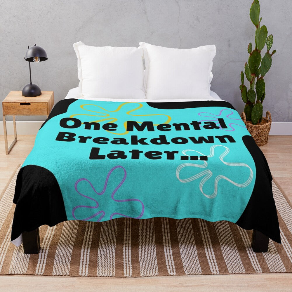 "One Mental Breakdown Later" Spongebob-inspired plush blanket with vibrant pop art design