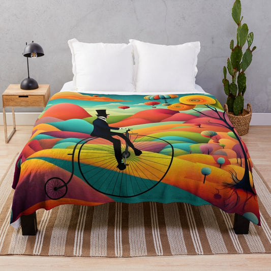 Colorful and whimsical plush blanket with a magical journey design