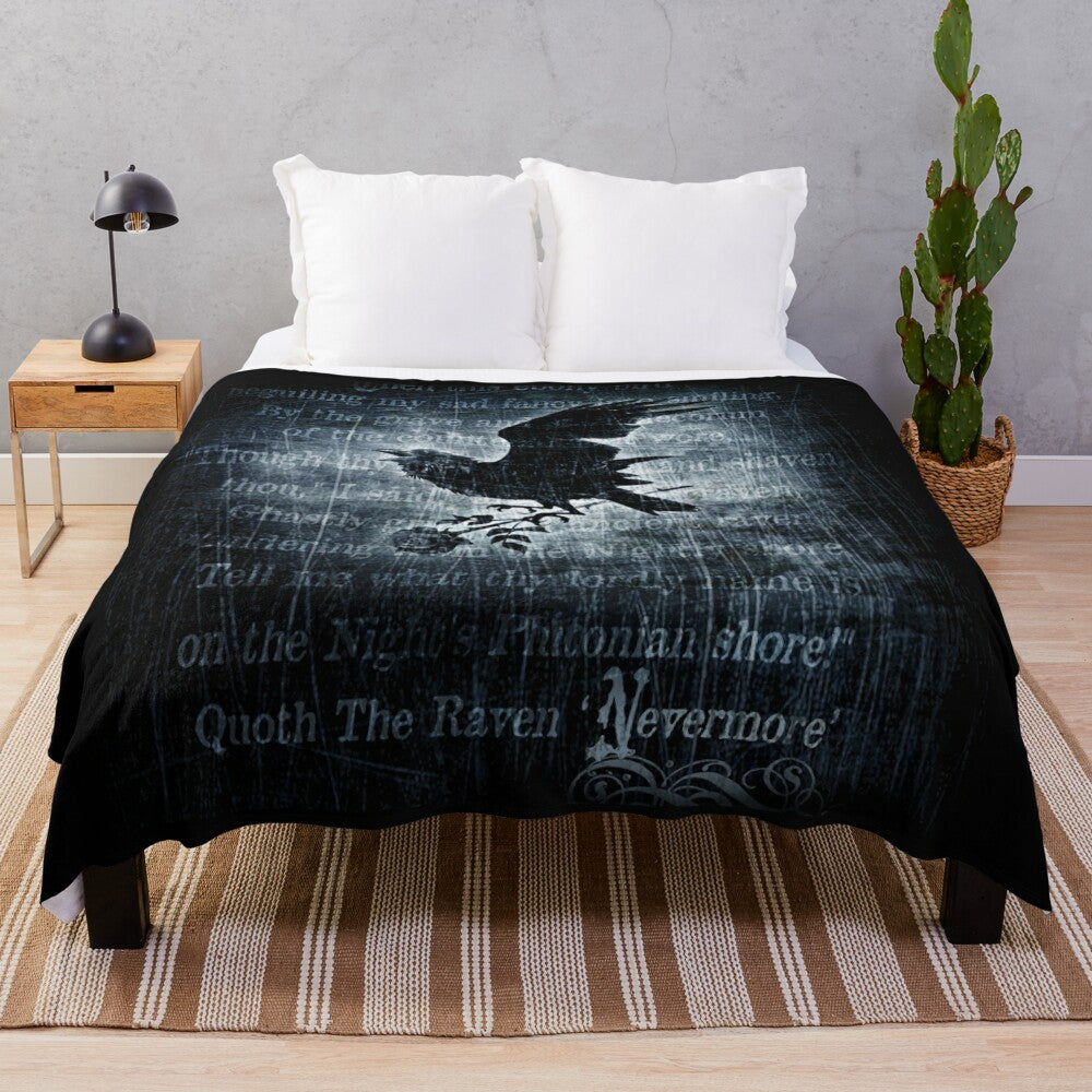 Nevermore Plush Blanket featuring a raven, inspired by Edgar Allan Poe