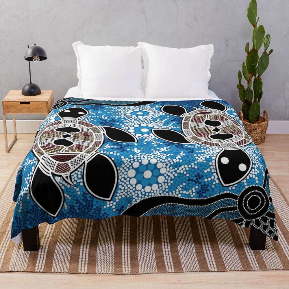 Authentic Aboriginal-Inspired Sea Turtles Plush Blanket