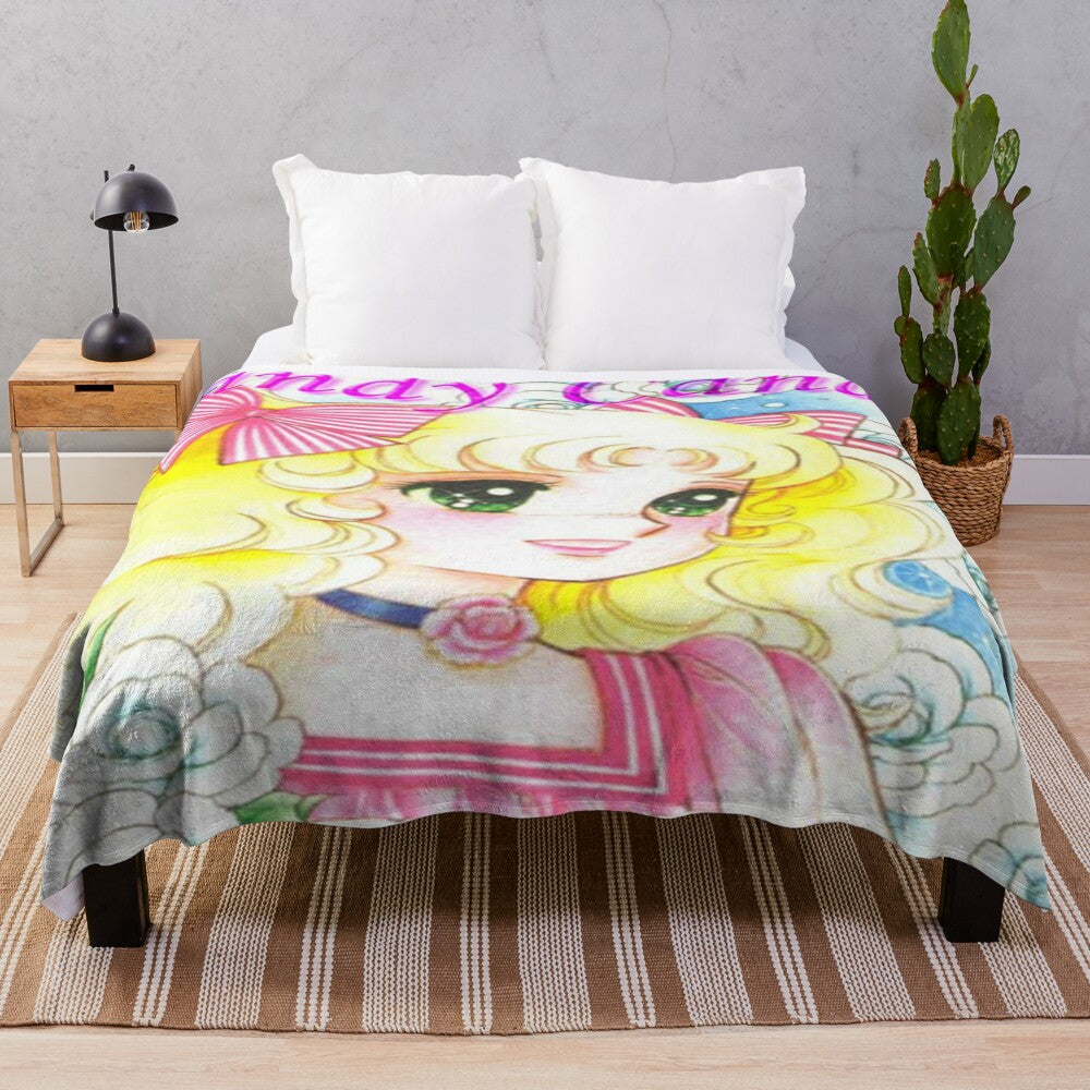 Candy Candy inspired plush blanket with a vibrant pop art anime design