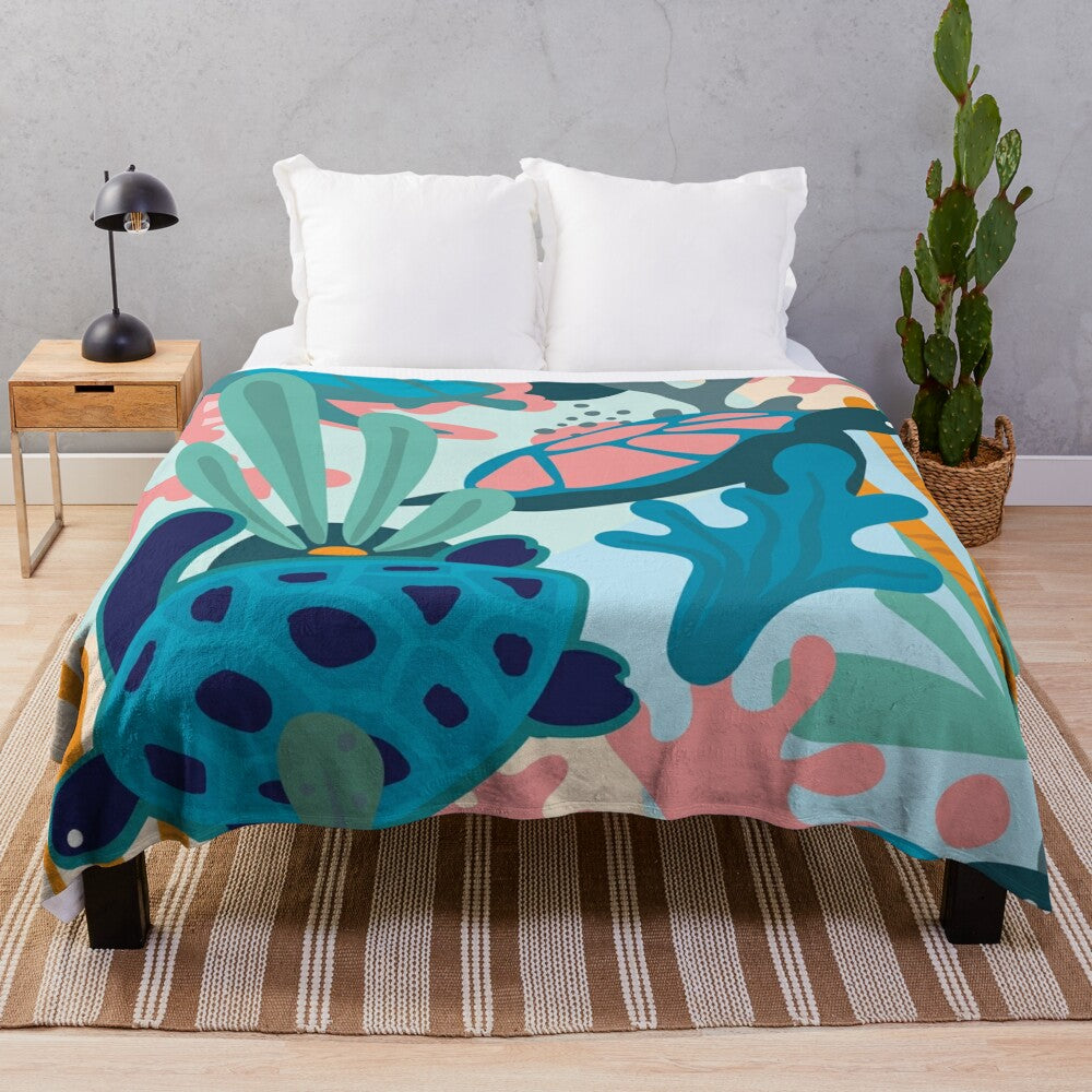 Soft and cozy plush blanket with nature-inspired botanical designs