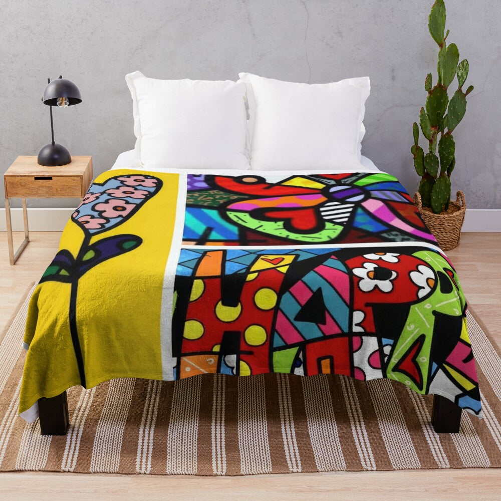 Romero Britto pop art inspired plush blanket