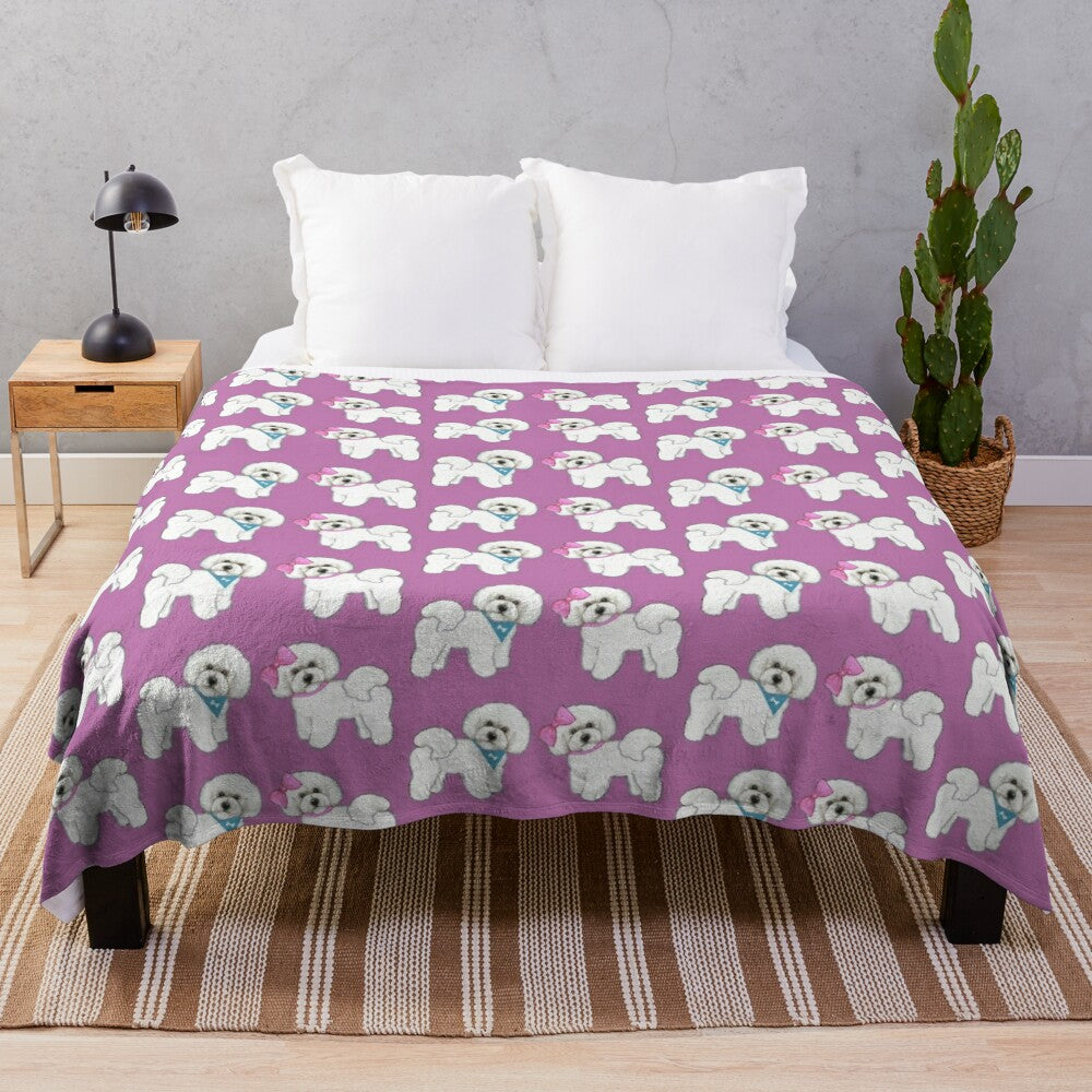 Bichon Frise dog breed plush blanket in purple color