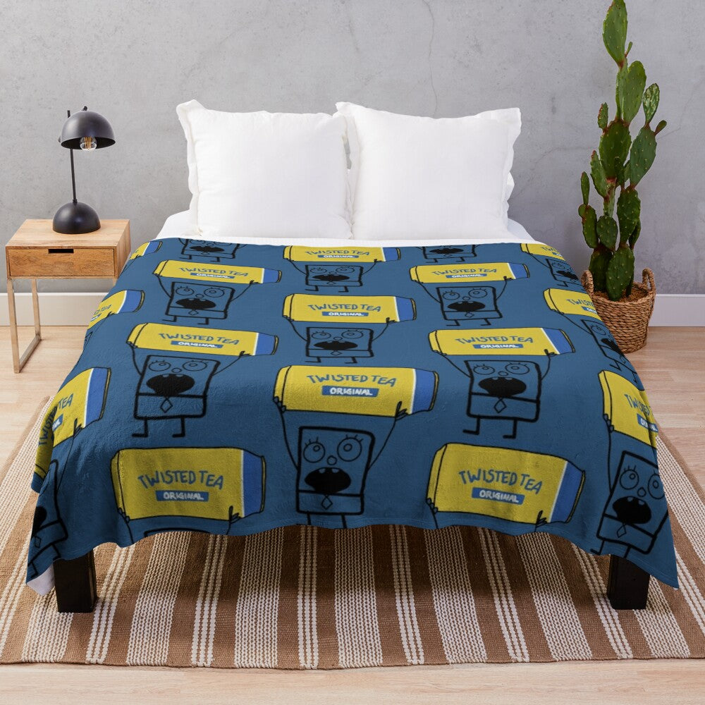 Twisted Tea inspired plush blanket with a soft, cozy design featuring the popular meme