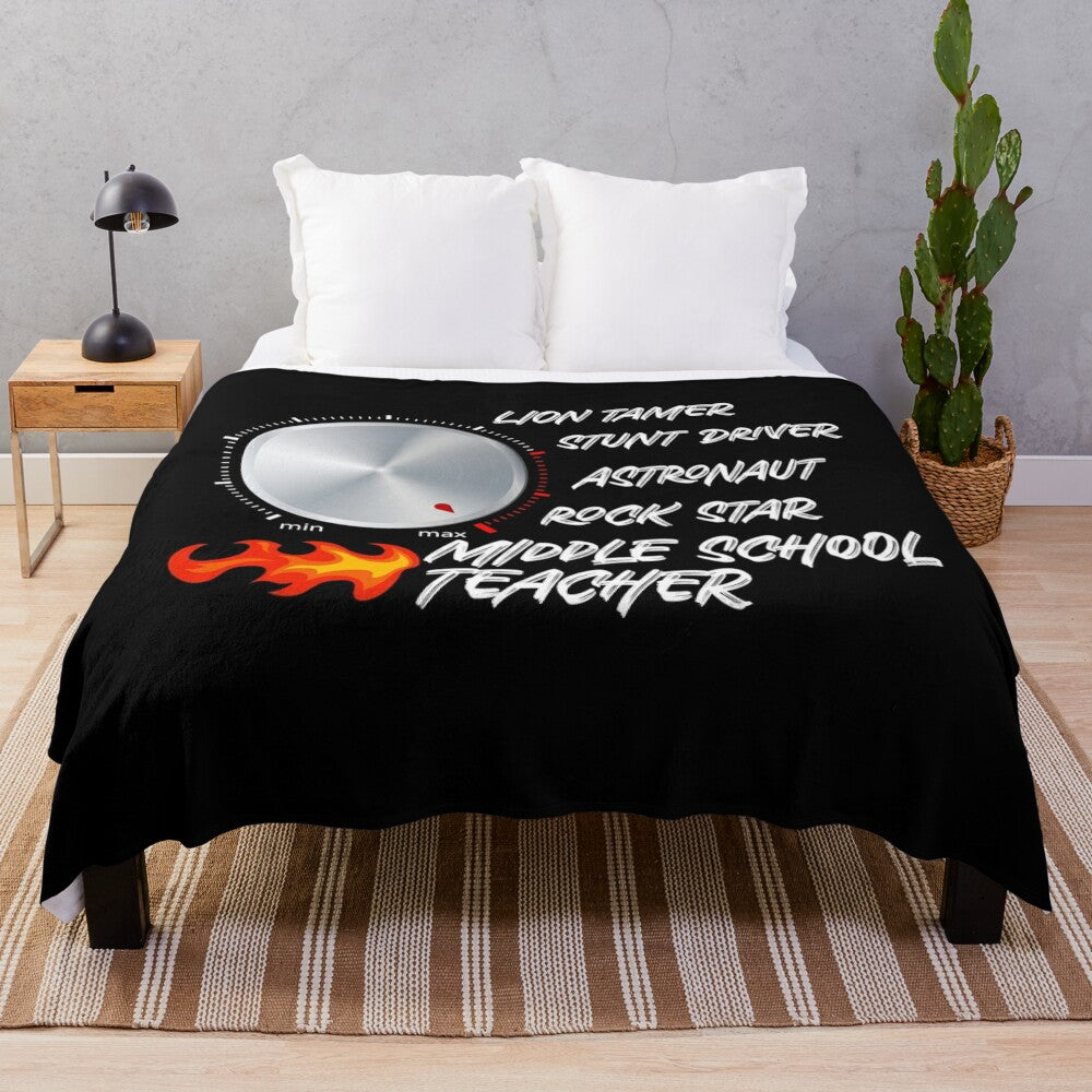 Badass middle school teacher plush blanket with cool graphic design