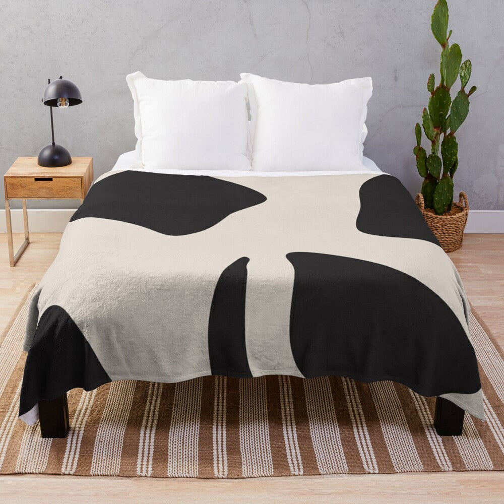 Abstract organic shapes plush blanket in natural tones