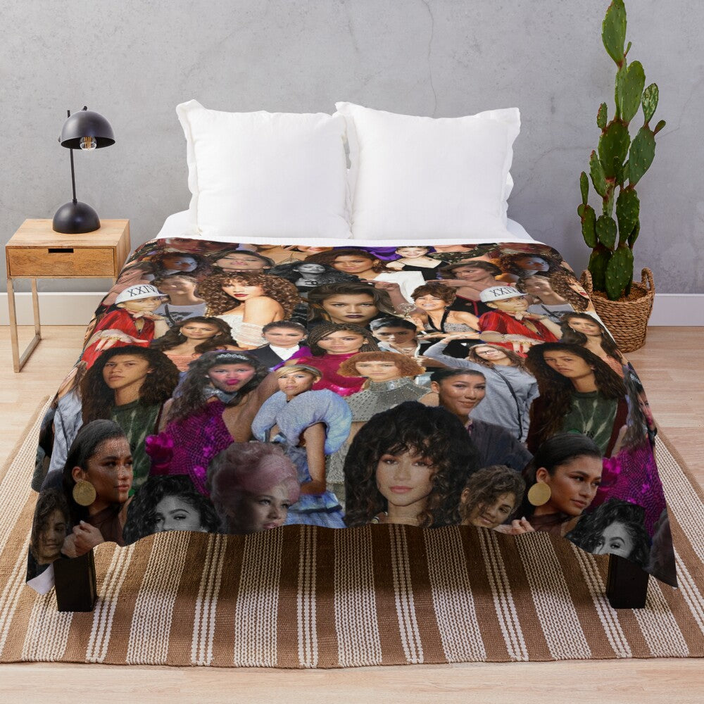 Zendaya-inspired collage design on a soft, cozy plush blanket