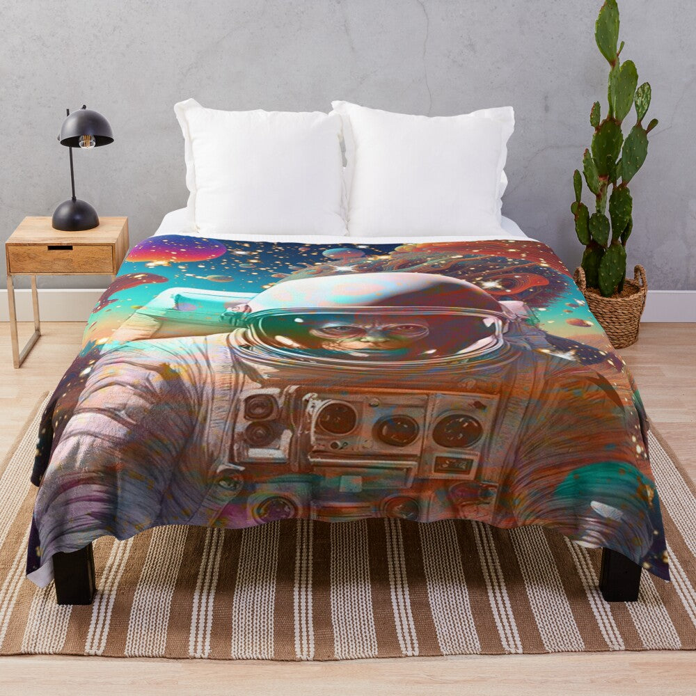 Cosmic Astronaut Plush Blanket with Intergalactic Space Imagery